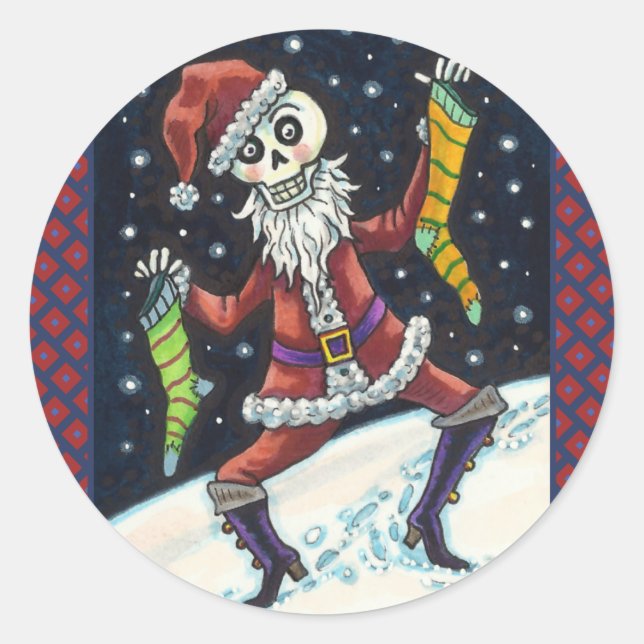 JINGLE BONES SANTA, URLAUB SKELETON & STRUMPFS RUNDER AUFKLEBER (Vorderseite)