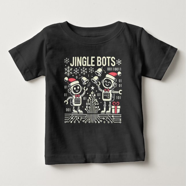 Jingle Bots Festive Holiday Roboter mit Weihnachts Baby T-shirt (Vorderseite)