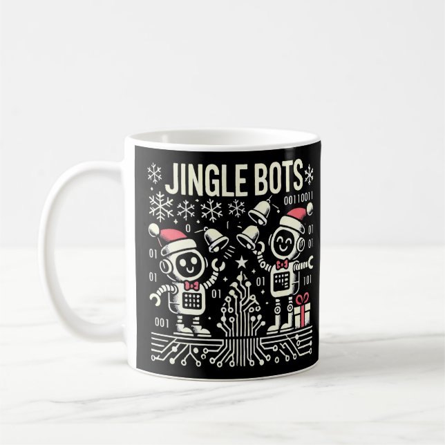 Jingle Bots Festive Holiday Roboter mit Weihnachts Kaffeetasse (Links)