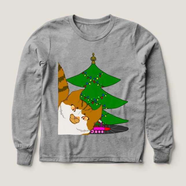 Jingle Claws & Weihnachtsbaum Kinder Langarm T-Shi (Design Vorderseite)
