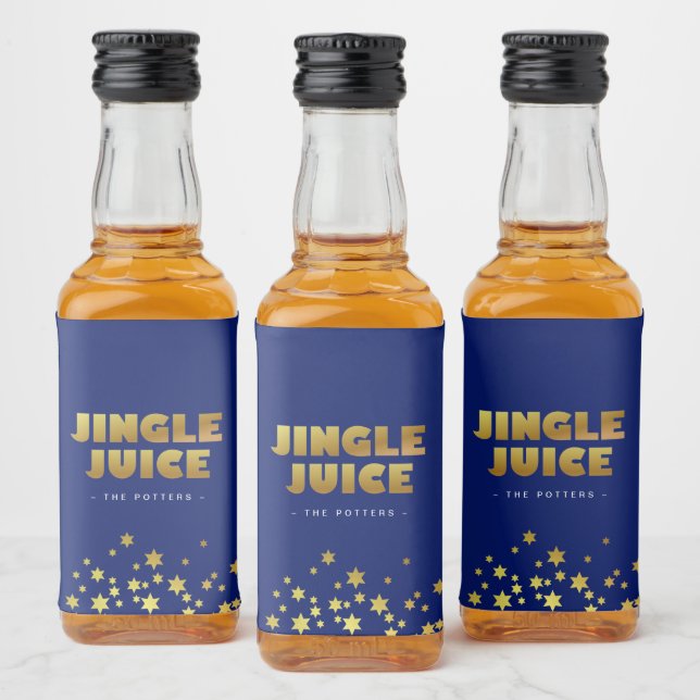 Jingle Juice | Spaß Weihnachten Blau & Gold Alkoholflaschenetikett (Flaschen)