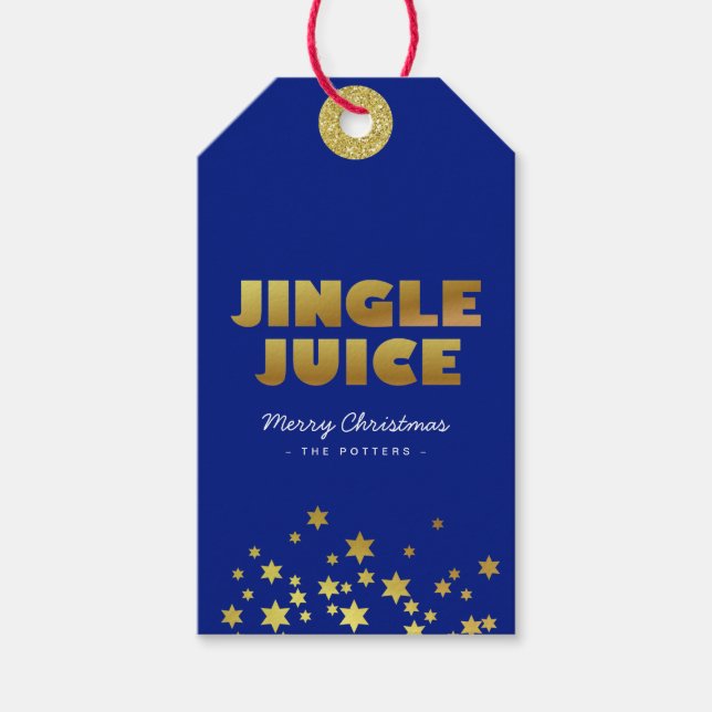 Jingle Juice | Spaß Weihnachten Blau & Gold Geschenkanhänger (Vorderseite)