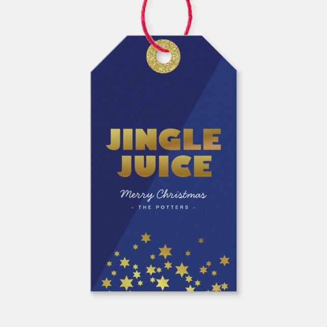 Jingle Juice | Spaß Weihnachten Blau & Gold Geschenkanhänger (Vorderseite)