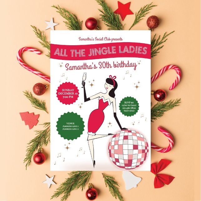 Jingle Ladys Night Out Diskothek Ball Retro Holida Einladung (Jingle Ladies Night Out Disco Ball Holiday Invitation Funny Bridal Shower Bachelorette Birthday Bday)