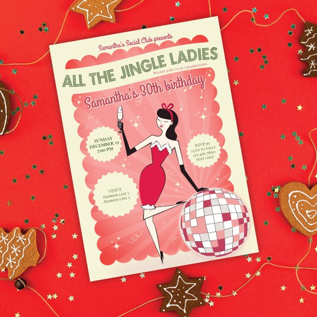 Jingle Ladys Night Out Retro Diskothek Ball Holida Einladung (Jingle Ladies Night Out Retro Disco Ball Holiday Invitation Bridal Shower Birthdays Ladies Night Out)