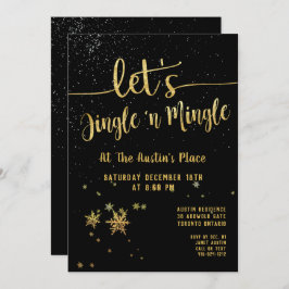Jingle Mingle Black Gold Calligraphy Holiday Party Einladung