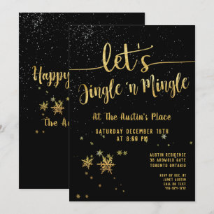 Jingle Mingle Black Gold Calligraphy Holiday Party Einladung