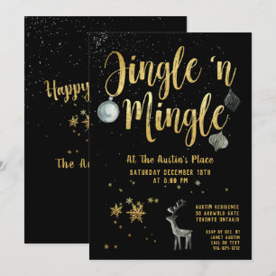 Jingle Mingle Black Gold Calligraphy Holiday Party Einladung