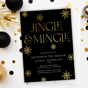Jingle & Mingle Black Gold Snowflakes Einladung