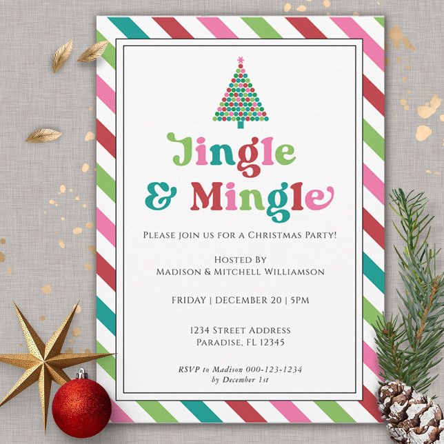 Jingle & Mingle Bright Retro Christmas Party Einladung (Von Creator hochgeladen)
