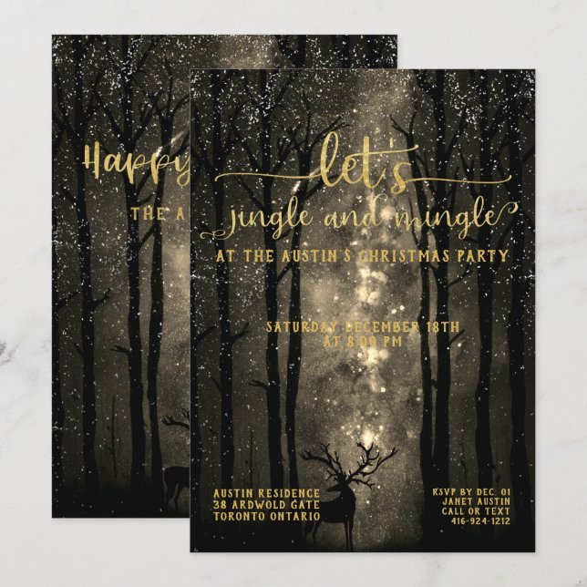 Jingle & Mingle Celestial Woodland Holiday Party Einladung (Vorne/Hinten)