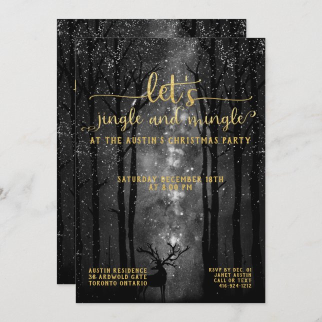 Jingle & Mingle Celestial Woodland Holiday Party Einladung (Vorne/Hinten)