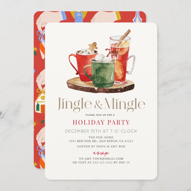 Jingle & Mingle Christmas Drinks Holiday Party Einladung (Vorne/Hinten)
