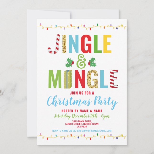 Jingle & Mingle Christmas Party Holidays Einladung (Vorderseite)