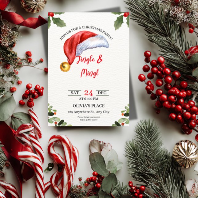 Jingle & Mingle Christmas Party Invitation  Einladung ("Jingle, Mingle & Swap Gifts! 🎄 The perfect, customizable invite for your Friendsmas & Secret Santa)
