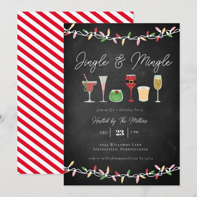 Jingle & Mingle Cocktails Weihnachts-Party Einladung (Vorne/Hinten)