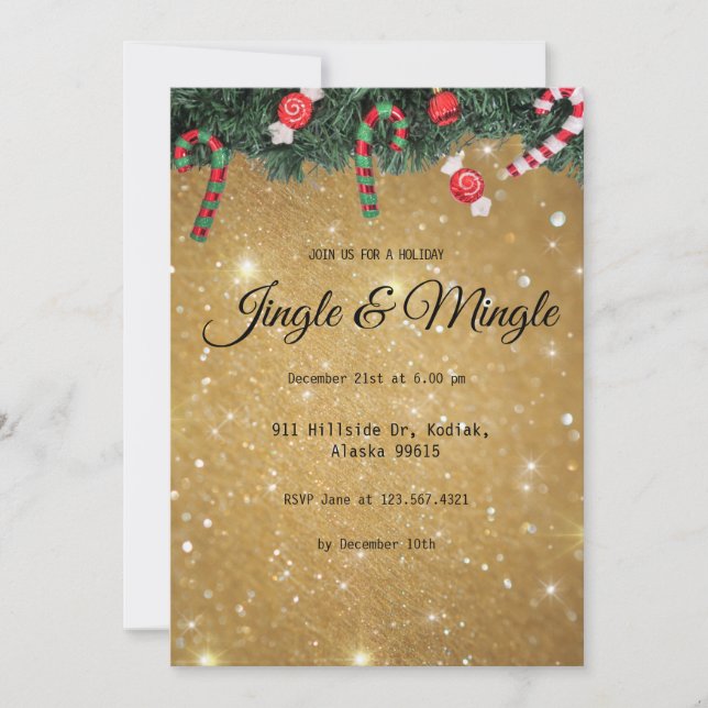 Jingle Mingle Eleganto Modern Gold Christmas Party Einladung (Vorderseite)