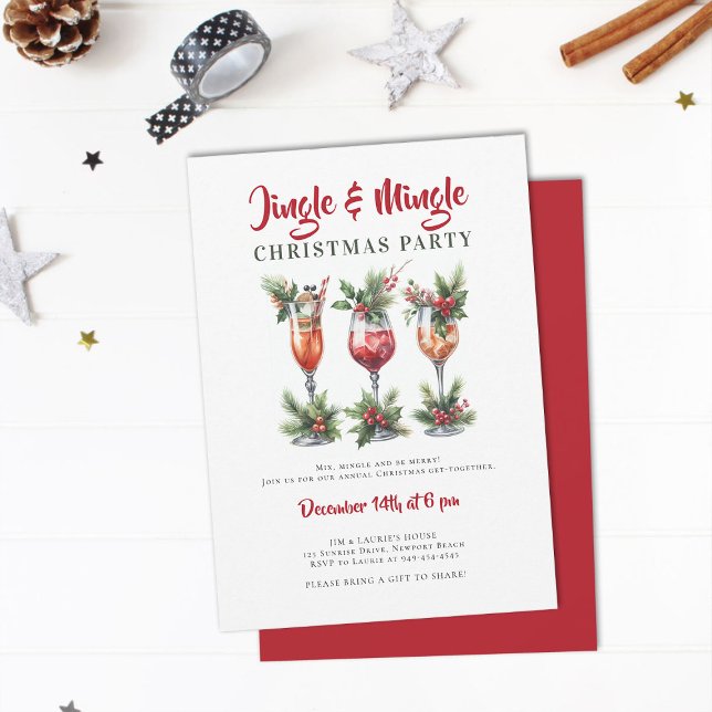 Jingle Mingle Festivals Cocktails Weihnachts-Party Einladung (jingle mingle christmas party invitation cocktails mixer annual family holiday)