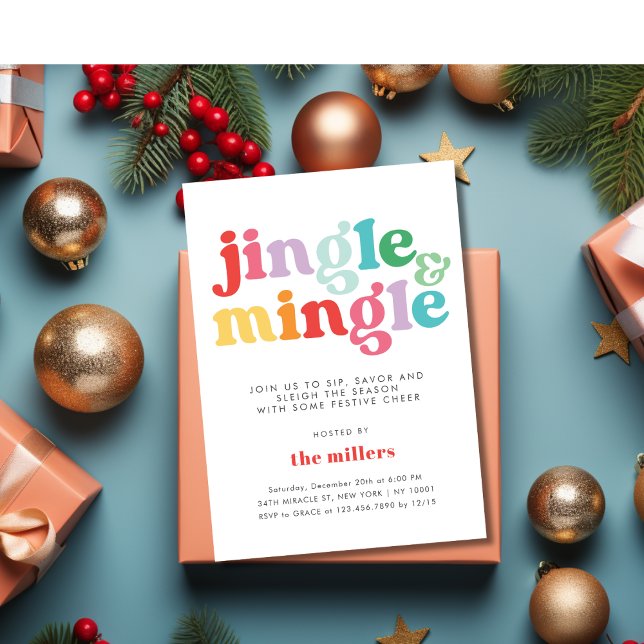 Jingle & Mingle Festivals Party Einladung (Jingle & Mingle Festive Colorful Christmas Party Invitation)