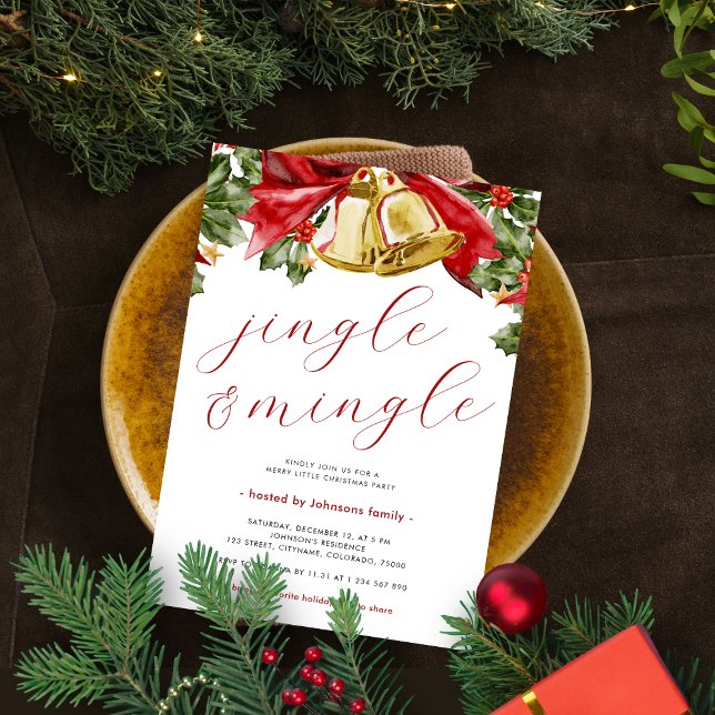 Jingle & Mingle Festive Gold Bells Christmas Party Einladung (Von Creator hochgeladen)