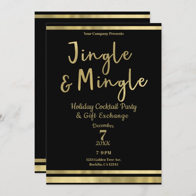 Jingle & Mingle Gold Corporate Christmas Party Einladung (Vorne/Hinten)