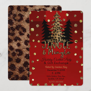 Jingle & Mingle Gold Glam Leopard Weihnachtsfeier Einladung