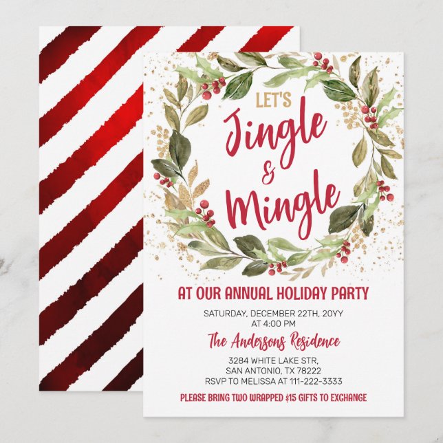 Jingle & Mingle Holiday Party - Weihnachtsfest Einladung (Vorne/Hinten)