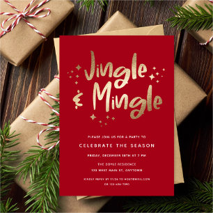 Jingle & Mingle Imitats Gold Foil Red   Feiertag Einladung