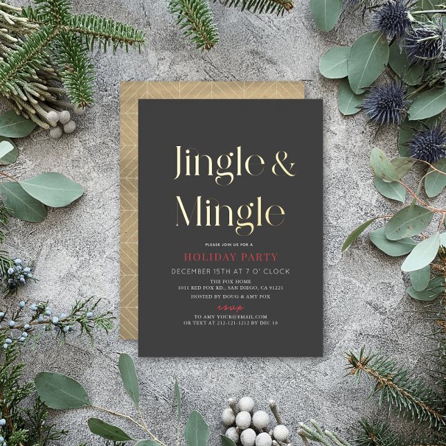 Jingle & Mingle Minimal Christmas Holiday Party Bk Folieneinladung (Von Creator hochgeladen)