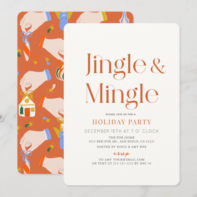 Jingle & Mingle Minimal Weihnachtsfeier Einladung (Vorne/Hinten)