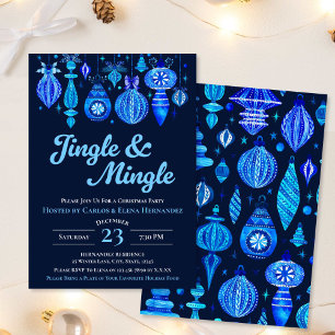 Jingle & Mingle Navy Christmas Baubles Watercolor Einladung