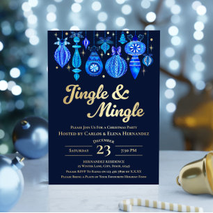 Jingle & Mingle Navy Christmas Baubles Watercolor Folieneinladung