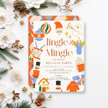 Jingle & Mingle Niedlich Holiday Items Party Einladung<br><div class="desc">Diese niedliche "Jingle & Mingle" Weihnachtsfeier lädt mit dem Weihnachtsmann,  einem Schneemann,  einem Nusscracker,  Engel,  Trompete,  Trommel und Urlaubsornamenten zum Verweilen ein. Die Rückseite weist einen roten Hintergrund mit Verzierungsmustern auf. Personalisieren Sie es für Ihre Bedürfnisse. In meinem Geschäft finden Sie passende Produkte.</div>