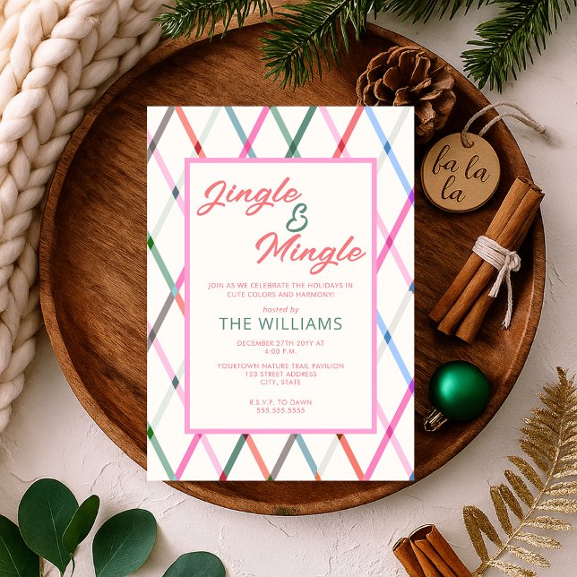 Jingle Mingle Pastel Checkered Muster Weihnachten Einladung (Von Creator hochgeladen)