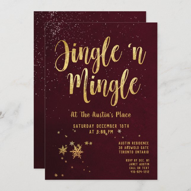 Jingle Mingle Red Gold Callione Holiday Party Einladung (Vorne/Hinten)