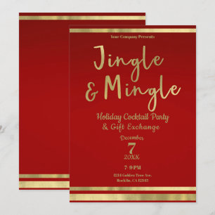 Jingle & Mingle Red Gold Corporate Christmas Party Einladung
