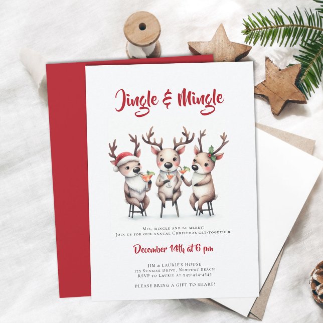 Jingle Mingle Reindeer Cocktails Weihnachts-Party Einladung (jingle mingle christmas party invitation reindeer cocktails mixer annual family holiday funny cute)