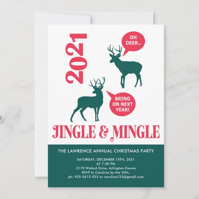 Jingle & Mingle Rentier Christmas Party Fun Einladung (Vorderseite)