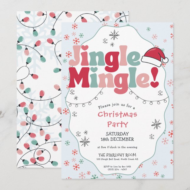Jingle Mingle Retro Weihnachtsfeier  Einladung (Vorne/Hinten)