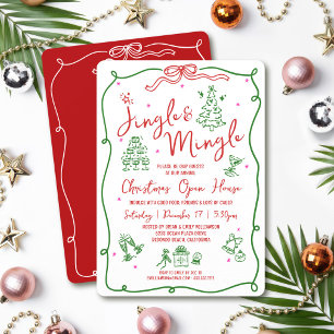 Jingle Mingle Rot Grün Handgezeichnete Kritzeleien Einladung