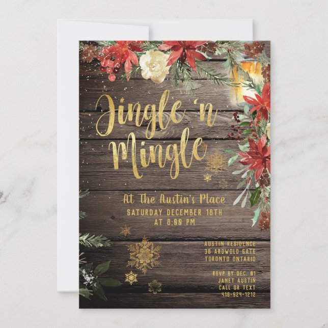 Jingle & Mingle Rustic Gold Calligraphy Party Einladung (Vorderseite)