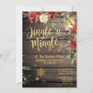 Jingle & Mingle Rustic Gold Calligraphy Party Einladung