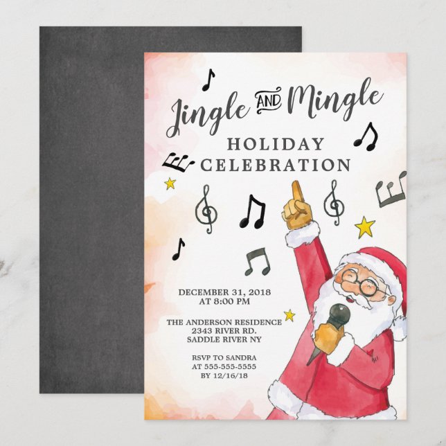 Jingle Mingle Singt Santa Holiday Party Einladung (Vorne/Hinten)