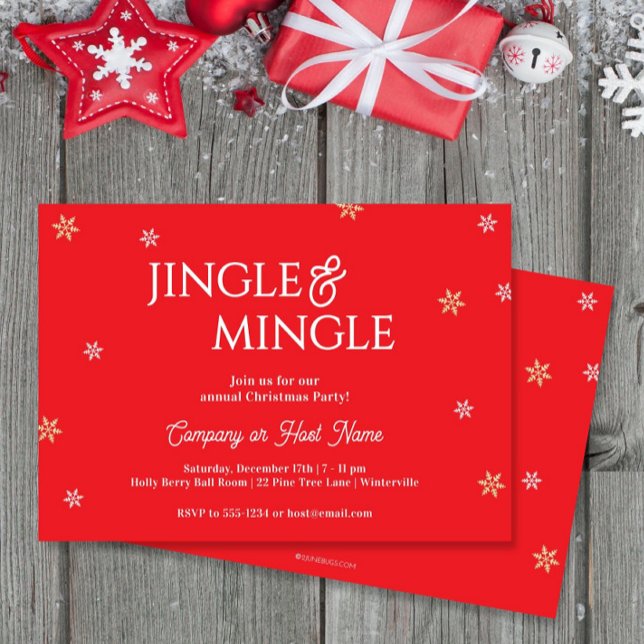Jingle & Mingle Snowflakes Red Christmas Party Einladung (Von Creator hochgeladen)