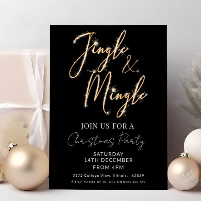 Jingle & Mingle Sparkle Script Schwarzes Weihnacht Einladung (Von Creator hochgeladen)