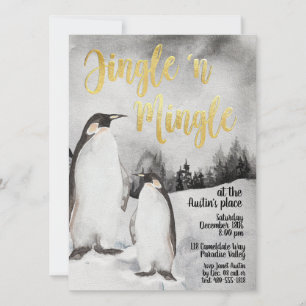Jingle & Mingle Watercolor Pinguine Party Einladun Einladung