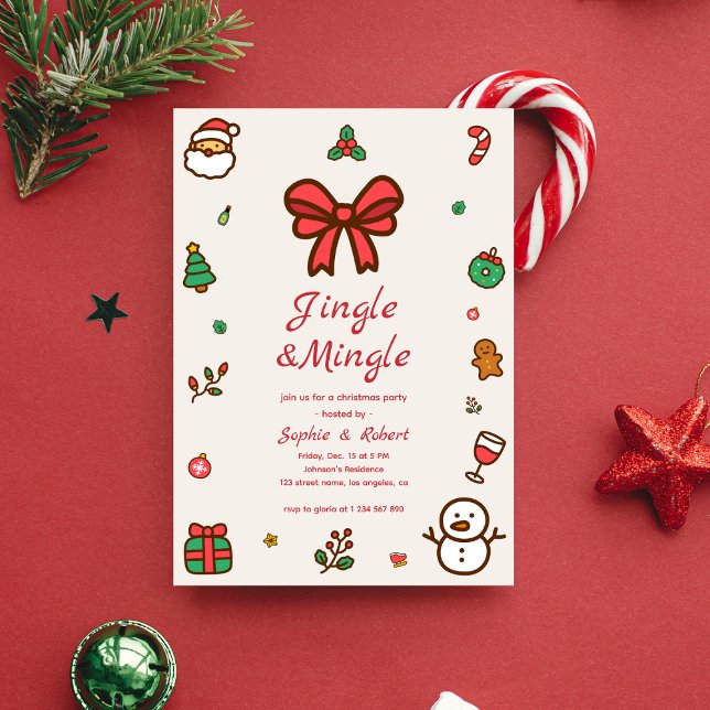 Jingle &Mingle Whimsy Doodle Frame Christmas Party Einladung (Von Creator hochgeladen)