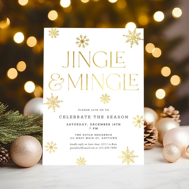 Jingle & Mingle White Gold Snowflakes Einladung (Von Creator hochgeladen)