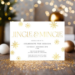 Jingle & Mingle White Gold Snowflakes Party Einladung