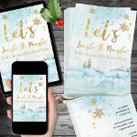 Jingle & MIngle Winter Woodland Party Einladung<br><div class="desc">Party Einladung in blau-weiß-goldfarbenem Winterwald,  Aquarellmalerei mit benutzerdefinierbarem Text</div>